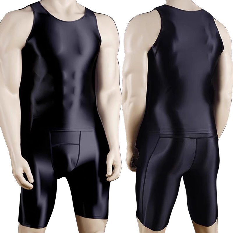 Compression Shorts Athletes - ชุดกางเกงรัดรูปเสื้อกล้ามฟิตเนสสำหรับผู้ชายกางเกงบางเฉียบเลกกิ้งผ้าซาตินมันวาวชุดแนวสตรีทแวร์กางเกงกีฬากางเกงรัดรูปแห้งเร็ว