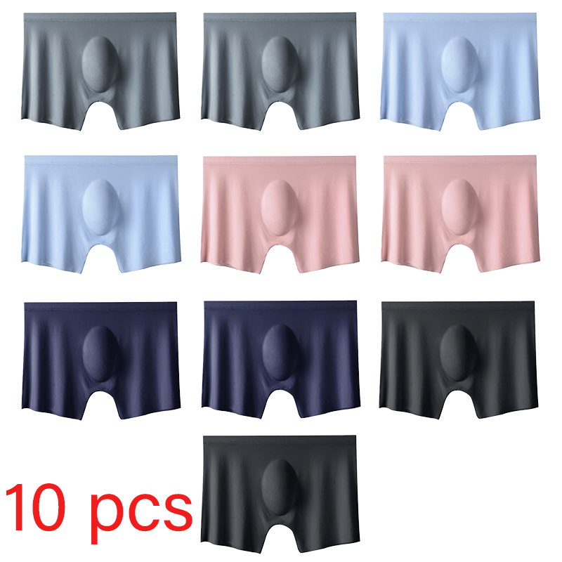 Boxer Shorts Modal - 10 ชิ้น/ล็อตชายฤดูร้อนผ้าไหมน้ําแข็งกางเกงไม่มีรอยต่อชุดชั้นในชุดชั้นในกางเกงขาสั้นกางเกงขาสั้น Ultra-thin Breathable กางเกงเซ็กซี่