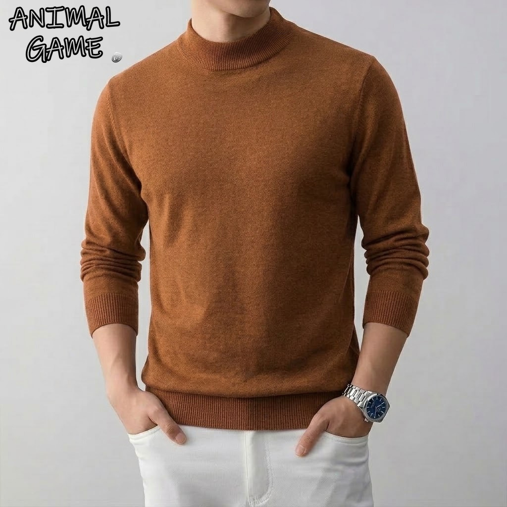 Thermal Long John - เสื้อแจ็คเก็ตไหมพรมคอเต่าผู้ชาย ผ้ายืดหยุ่นสูง สีพื้น แขนยาว ให้ความอบอุ่น สไตล์ลำลอง