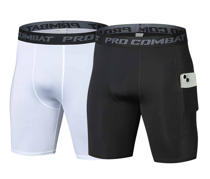 Compression Shorts Athletes - กางเกงขาสั้นออกกำลังกายสำหรับผู้ชายพร้อมกระเป๋า กางเกงรัดรูปสำหรับออกกำลังกาย กางเกงบ็อกเซอร์ผ้าโพลีเอสเตอร์สำหรับวิ่ง บาสเก็ตบอล และกีฬา