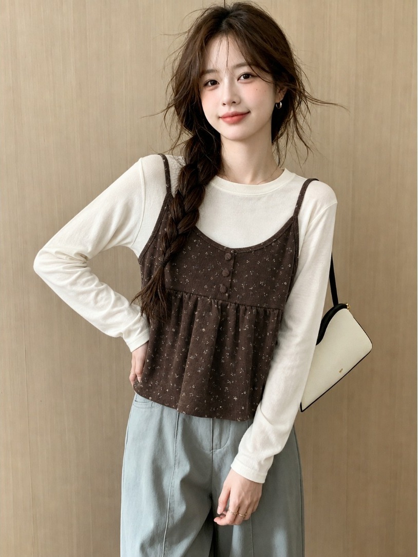 เสื้อสายเดี่ยวพิมพ์ลายดอกไม้สไ - Base Layer Top บทวิจารณ์และราคา