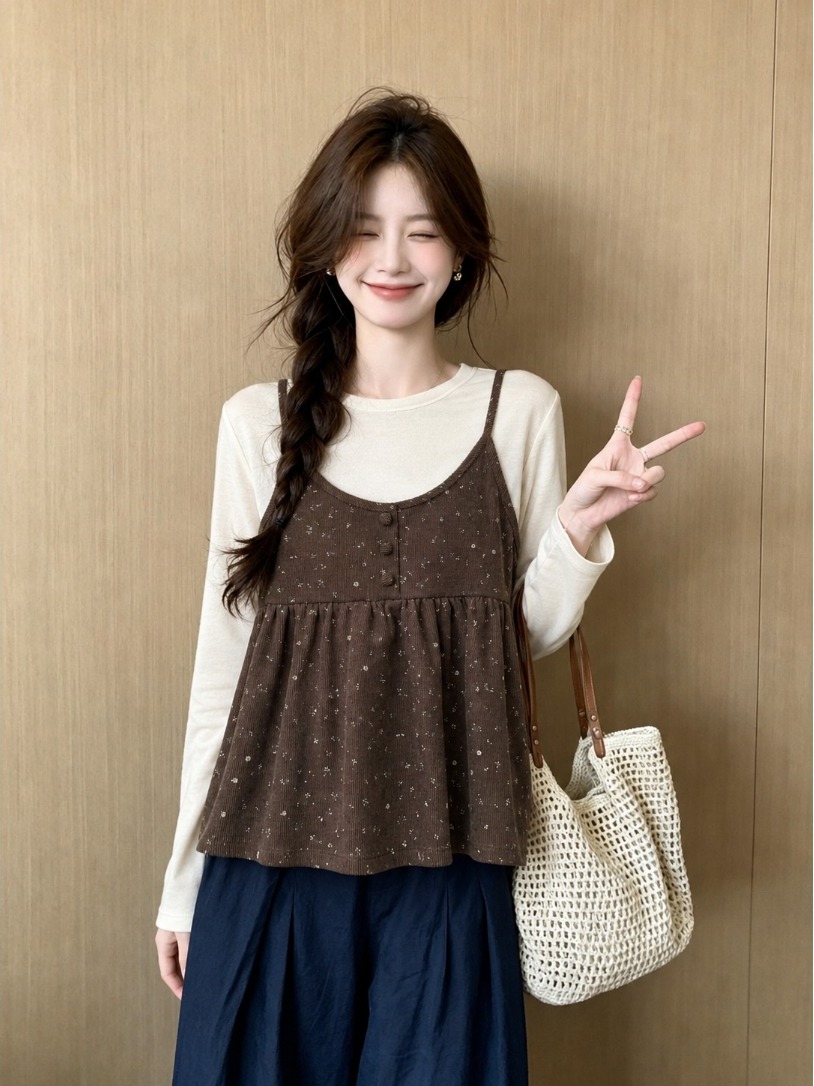 เสื้อสายเดี่ยวพิมพ์ลายดอกไม้สไ - Base Layer Top บทวิจารณ์และราคา